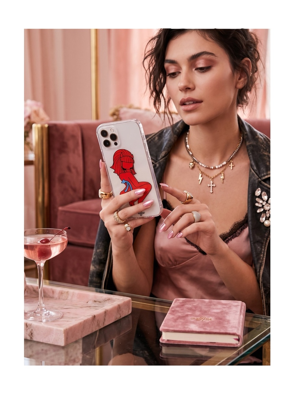 new Valfre ☻︎ Lucy Cherry Bottom ☻ iPhone 6+ 7+ ☻︎ Clear Case ☻ Artist Drawn